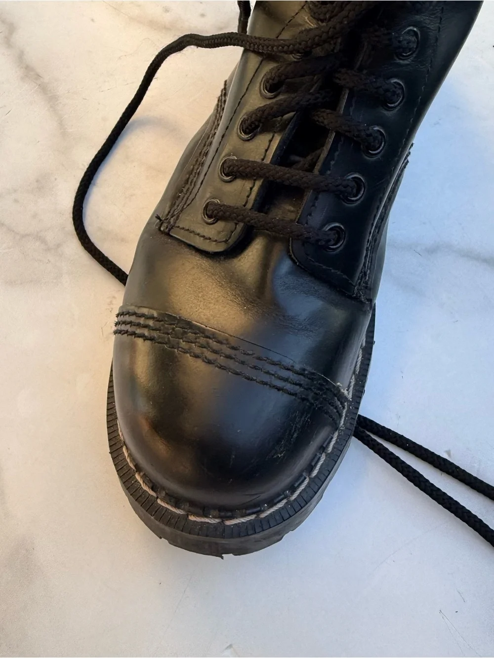 Grinders Made in England  Black Leather Combat Boots Steel Toe Punk Goth Lace Up